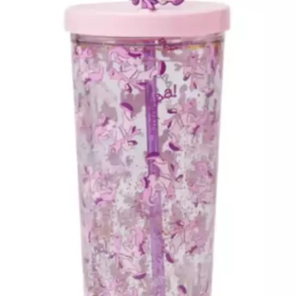 Disney Parks Miss Piggy Tumbler floating gold glitter with Straw and Charm